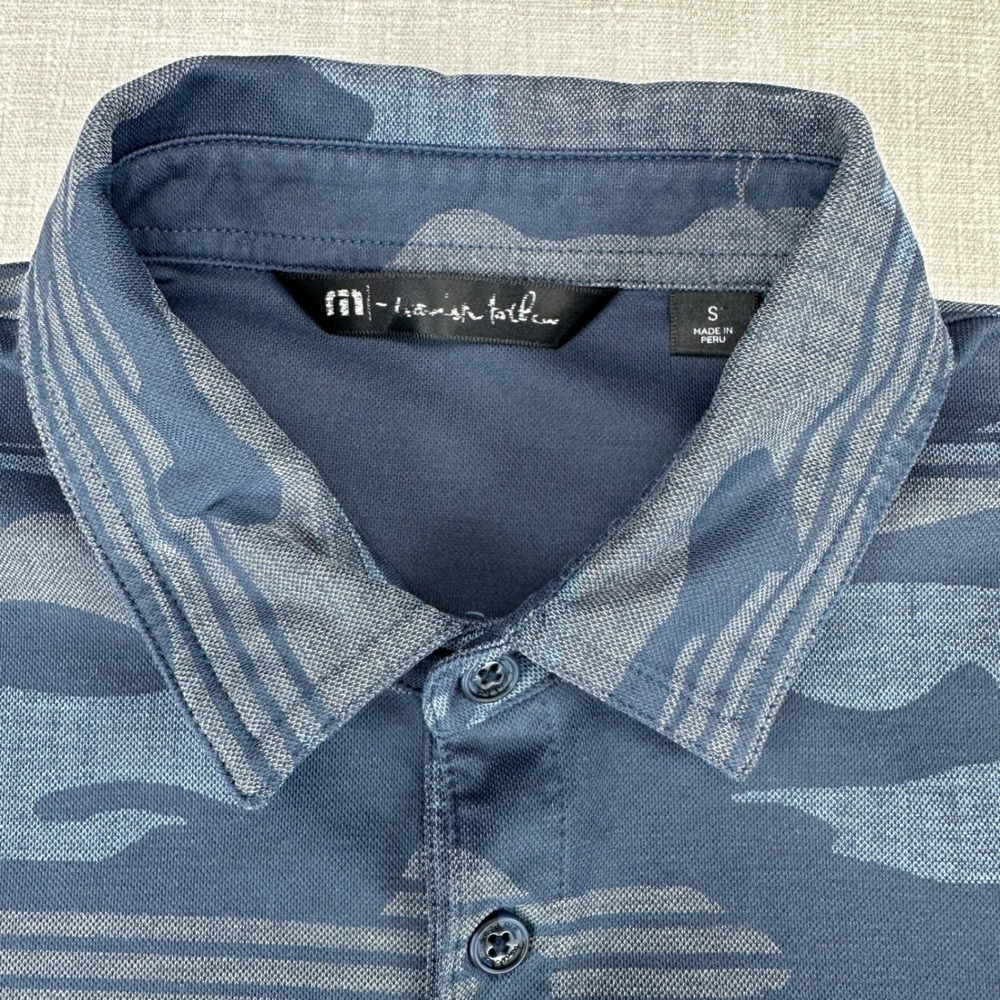 TravisMathew Polo Shirt Mens Small Blue Camo Tropical Palm Tree Short Sleeve EUC - Picture 4 of 15